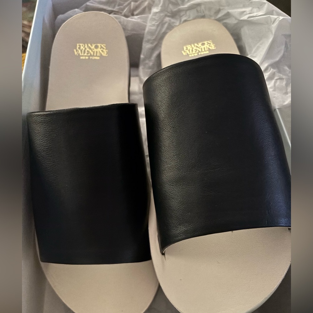 Frances Valentine Cloud Slide Sandals Size 6 Black Oyster Nappa Soft Leather NIB
